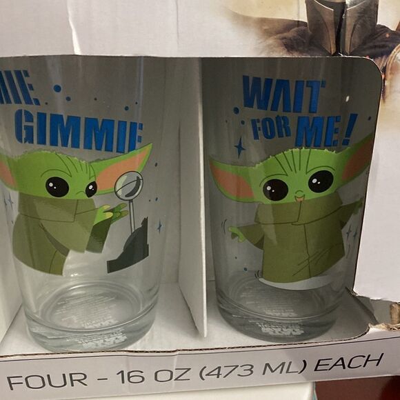 Disney Star Wars The Mandalorian Baby Yoda Child Set of 4 16 OZ Glasses - Picture 8 of 8